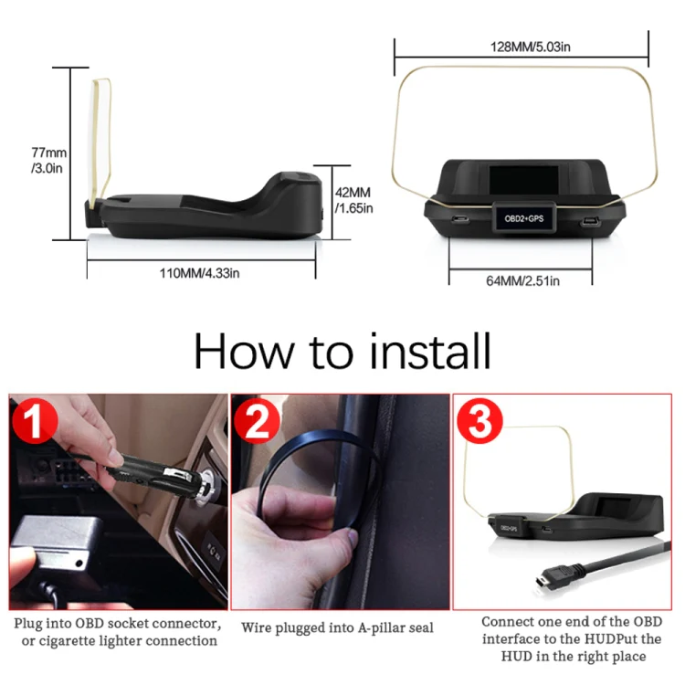 C2 Car HUD Head-up Display GPS Digital Meter Water Temperature / Voltage / Speed - Image 7