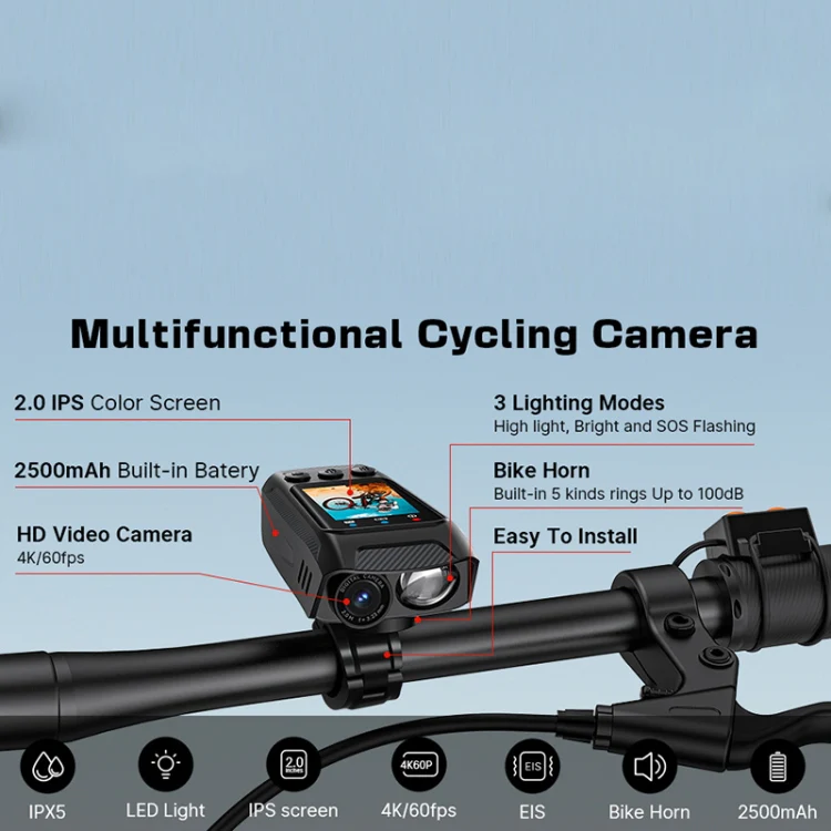 C3 Pro 2 inch IPS Color Screen IPX5 Waterproof Video Recording Lighting Cycling Camera(Black) - Image 5