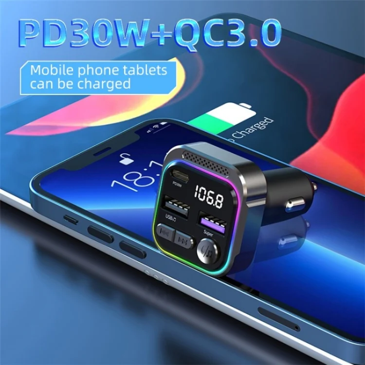 C54 PD 30W Dual USB Car Charger Alloy Car Bluetooth Adapter FM Transmitter MP3 Player - Image 5