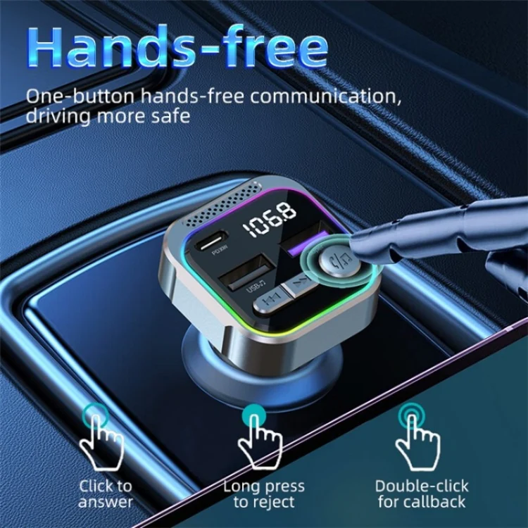 C54 PD 30W Dual USB Car Charger Alloy Car Bluetooth Adapter FM Transmitter MP3 Player - Image 6