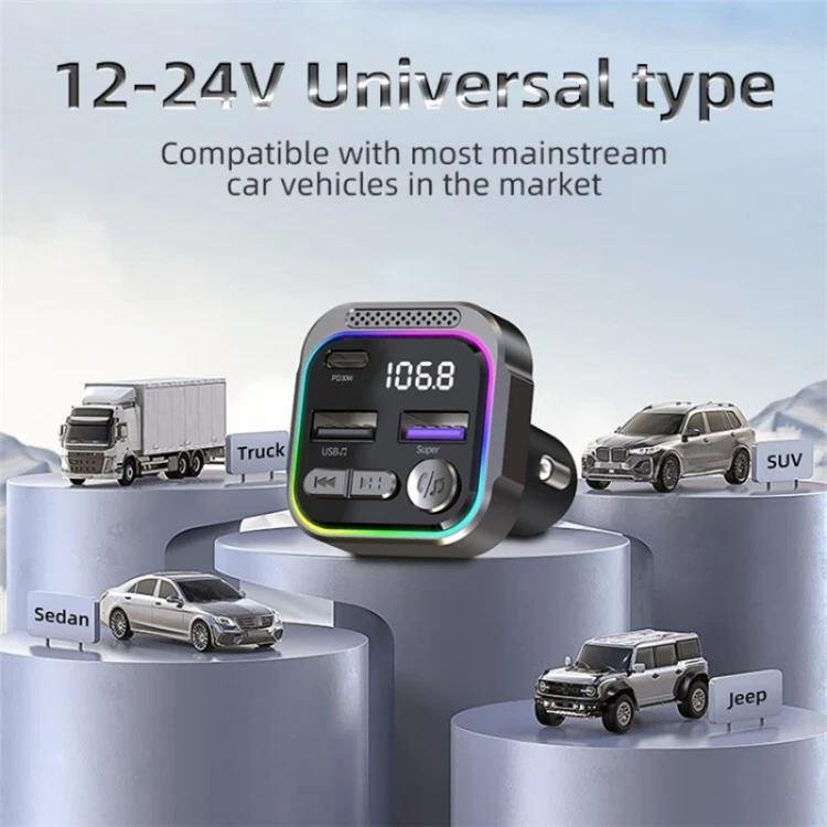 C54 PD 30W Dual USB Car Charger Alloy Car Bluetooth Adapter FM Transmitter MP3 Player - Image 7