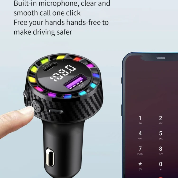 C55 With Breathing Light Bluetooth FM Transmitter USB+Type-C Car Fast Charger - Image 10