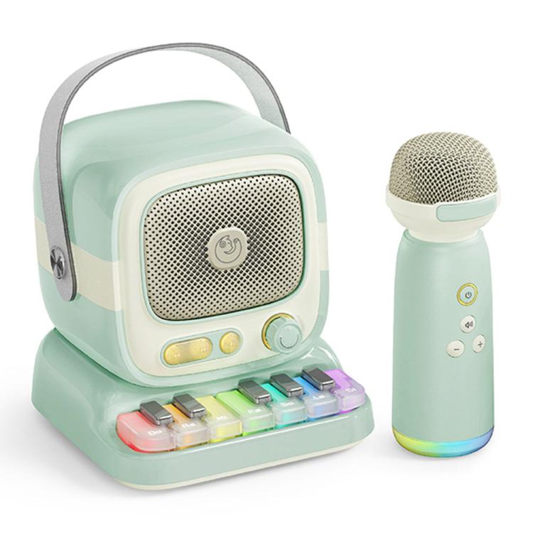 C60 Mini Bluetooth-compatible Karaoke Speaker with Piano Keyboard and Wireless Microphone(Pale Green)