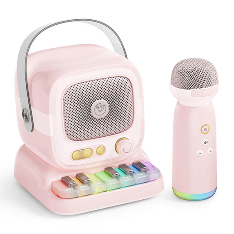 C60 Mini Bluetooth-compatible Karaoke Speaker with Piano Keyboard and Wireless Microphone(Pink)