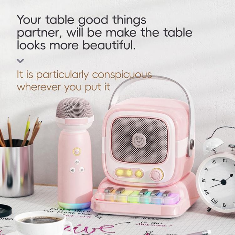 C60 Mini Bluetooth-compatible Karaoke Speaker with Piano Keyboard and Wireless Microphone(Pink) - Image 7
