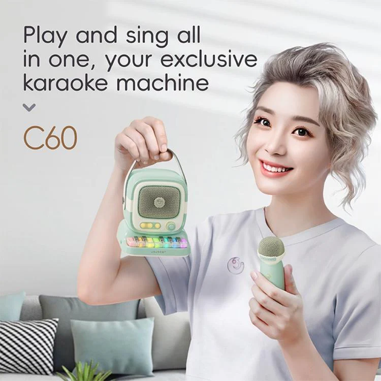 C60 Mini Bluetooth-compatible Karaoke Speaker with Piano Keyboard and Wireless Microphone(Yellow) - Image 3