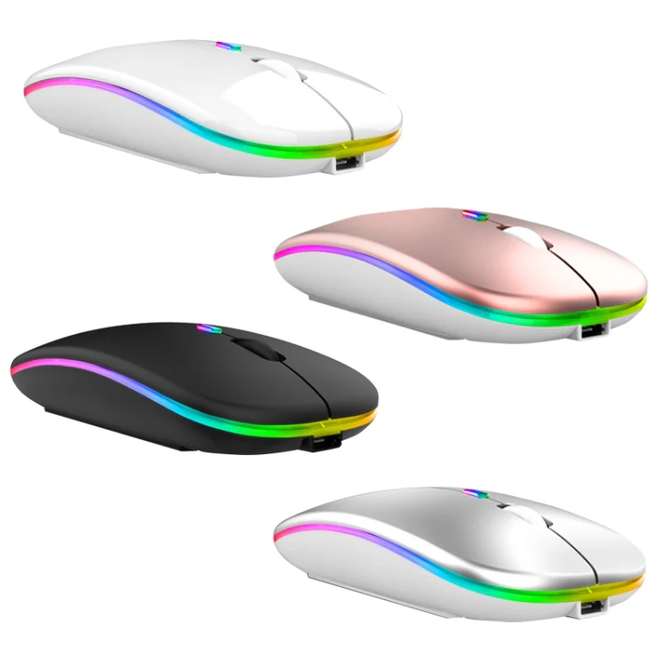 C7002 2400DPI 4 Keys Colorful Luminous Wireless Mouse, Color: Dual-modes Silver - Image 2