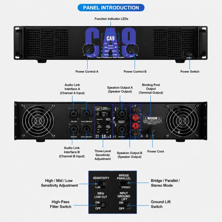 CA12 2000W Stage Dual-Channel Pure Audio Power Amplifier(EU Plug) - Image 14
