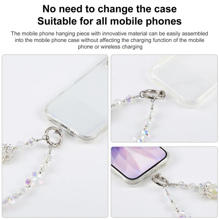 Camellia Bubble Beads Short Chain Phone Charm Wrist Strap with Tether Pad for Women Girls(Pink) - Image 5