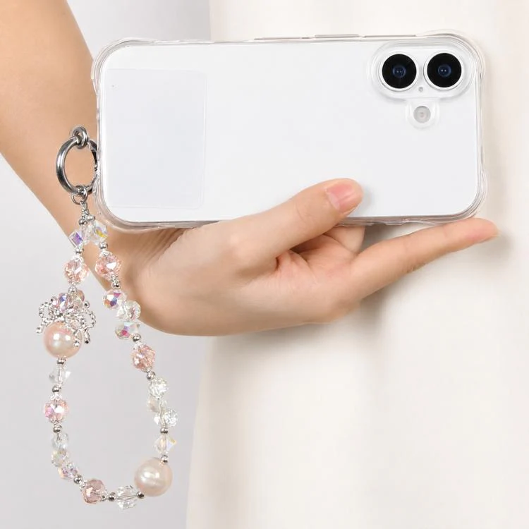 Camellia Bubble Beads Short Chain Phone Charm Wrist Strap with Tether Pad for Women Girls(Pink) - Image 7