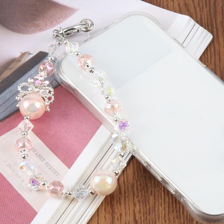 Camellia Bubble Beads Short Chain Phone Charm Wrist Strap with Tether Pad for Women Girls(White) - Image 4