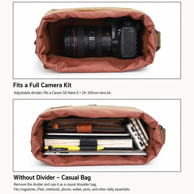 Canvas DSLR Camera Messenger Bag Shockproof Large Capacity Bag, Size:27 x 20 x 13cm(Army Green) - Image 6