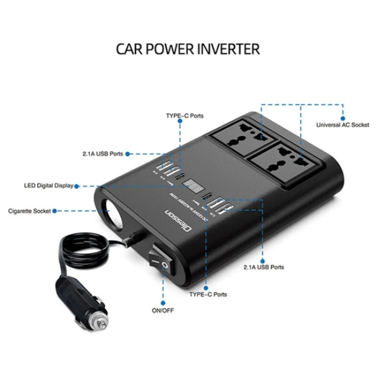 Car 150W Power Socket Cigarette Lighter Car Charger 4USB+2Type-C Car Power Inverter - Image 3