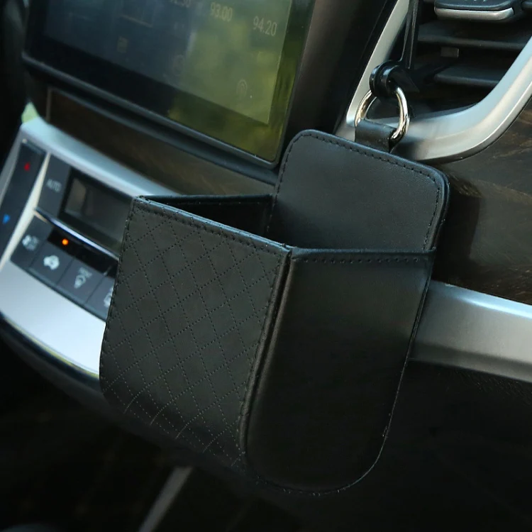 Car Air Outlet Leather Multifunctional Mobile Phone Card Hanging Storage Box, Color: Black