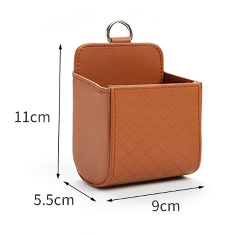 Car Air Outlet Leather Multifunctional Mobile Phone Card Hanging Storage Box, Color: Gray - Image 3