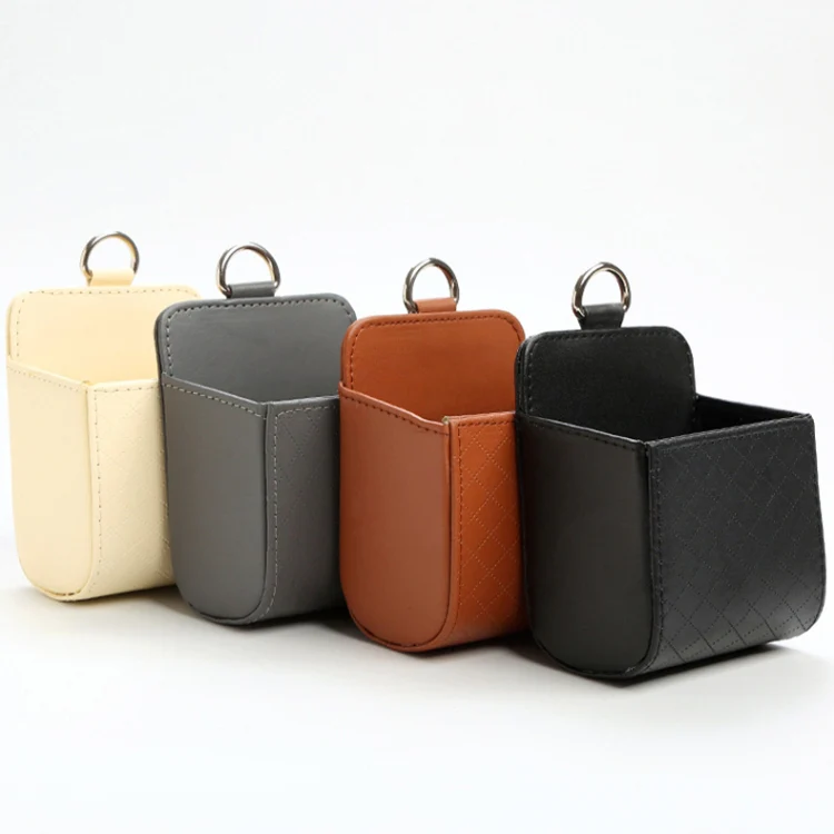 Car Air Outlet Leather Multifunctional Mobile Phone Card Hanging Storage Box, Color: Gray - Image 4