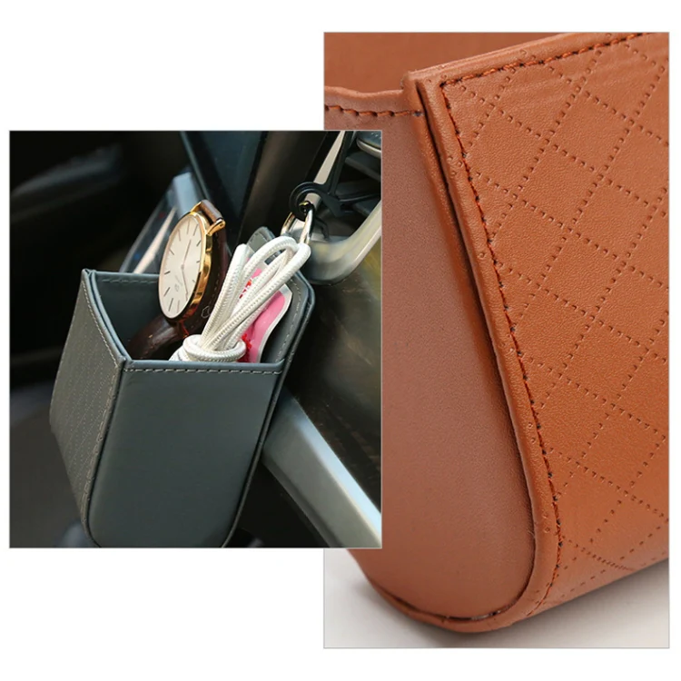 Car Air Outlet Leather Multifunctional Mobile Phone Card Hanging Storage Box, Color: Gray - Image 6