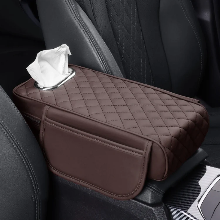 Car Armrest Box Booster Pad Widened Interior Tissue Box, Color: Mocha Brown
