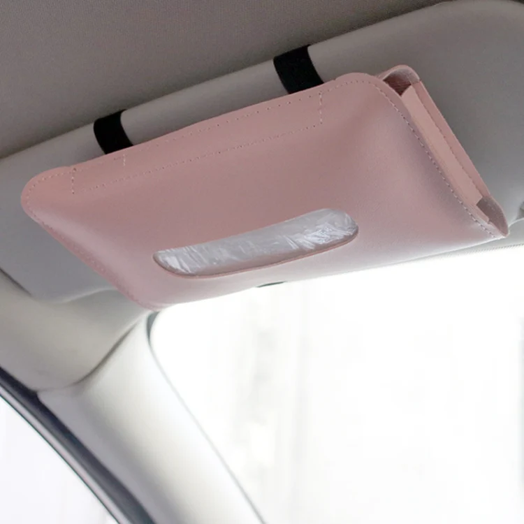 Car Armrest Box Sun Visor Hanging Leather Tissue Box(Black) - Image 5