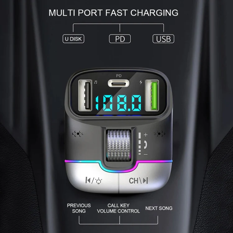 Car Bluetooth MP3 Player Fast Charging Charger(Black) - Image 12