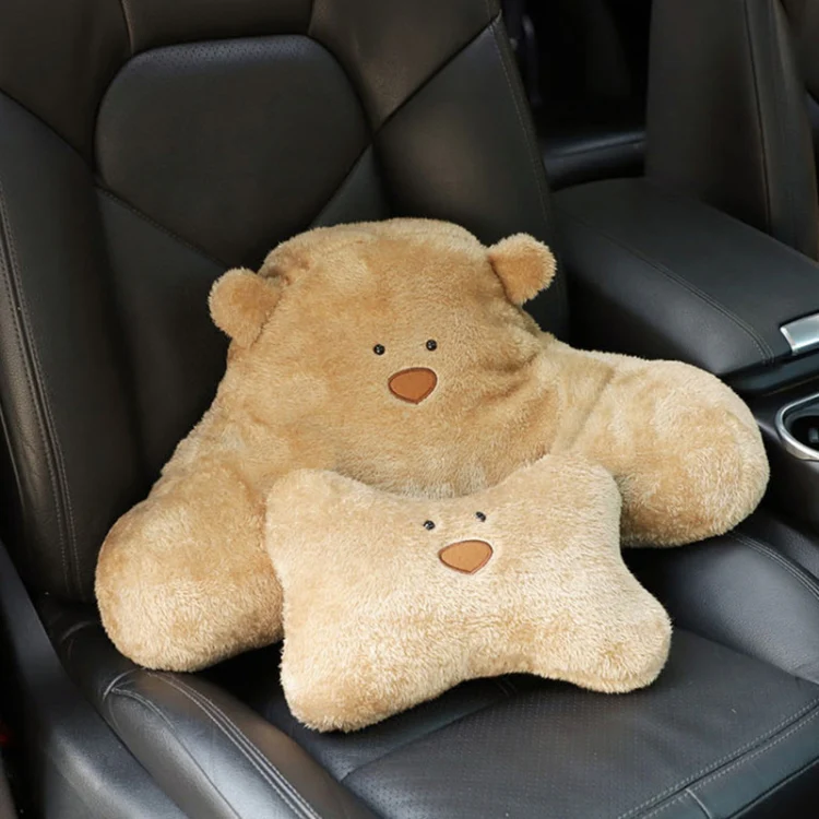 Car Cartoon Bear Plush Seat Upholstery Pillow, Color: Headrest White - Image 6