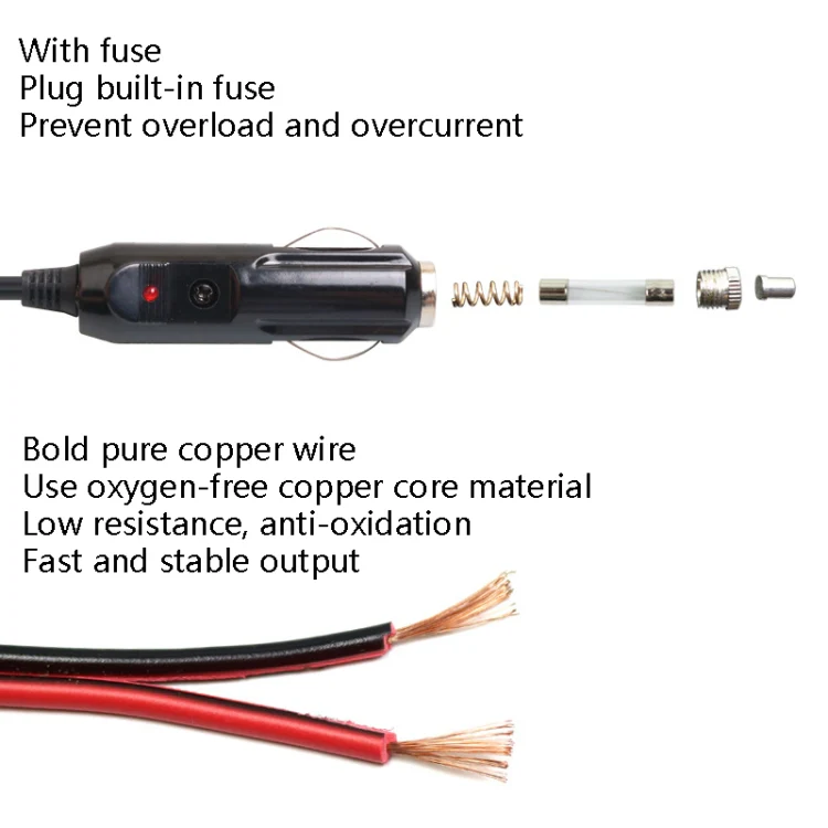 Car Compressor Refrigerator Line 12/24V Semiconductor Refrigerator Power Cord Cigarette Lighter Line, Specification: Without Switch 1m - Image 4