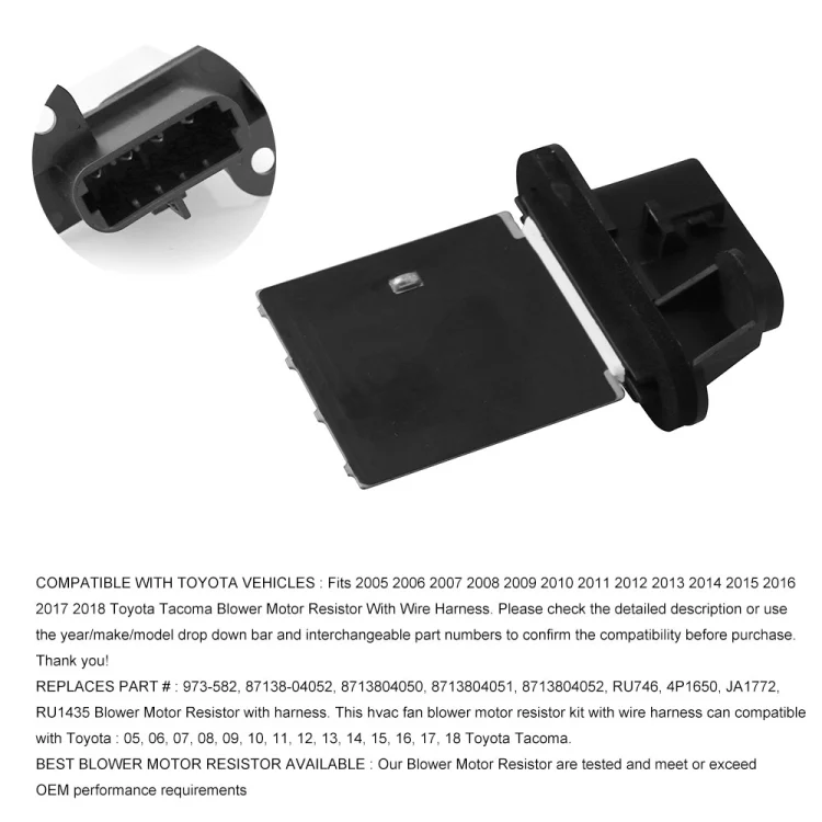 Car Fan Blower Motor Resistor Kit with Wire Harness Replaces 973-582 for Toyota Tacoma 2005-2018 - Image 4