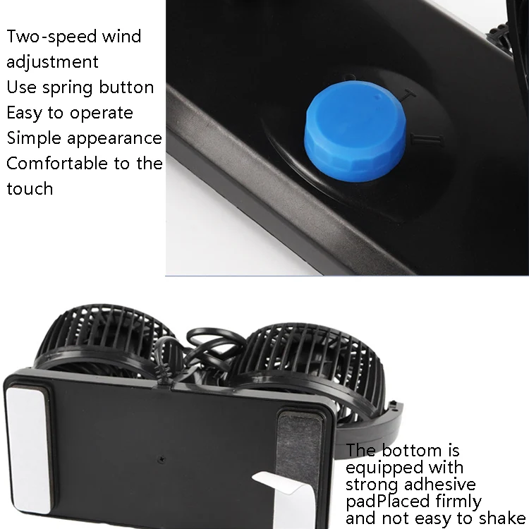 Car Fan Portable Mini Adjustable Car Double-Headed Electric Fan, Colour: Blue 12V Cigarette Lighter - Image 5