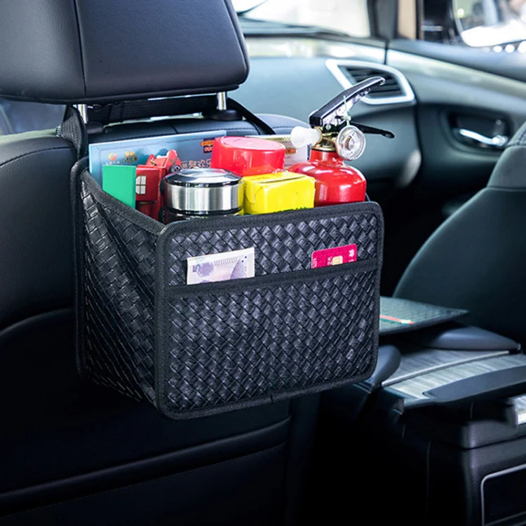 Car Hanging Garbage Bag Multifunctional Folding Storage Box, Model: H613 Litchi Pattern - Image 7