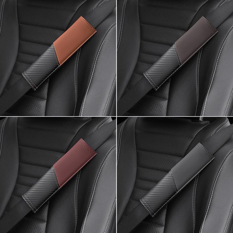 Car Leather Carbon Fiber Stitching Seat Belt Shoulder Guard(Brown) - Image 10