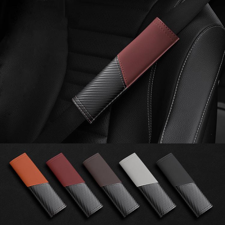 Car Leather Carbon Fiber Stitching Seat Belt Shoulder Guard(Brown) - Image 2