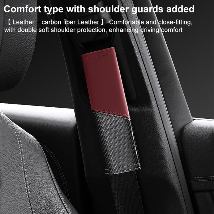 Car Leather Carbon Fiber Stitching Seat Belt Shoulder Guard(Brown) - Image 3