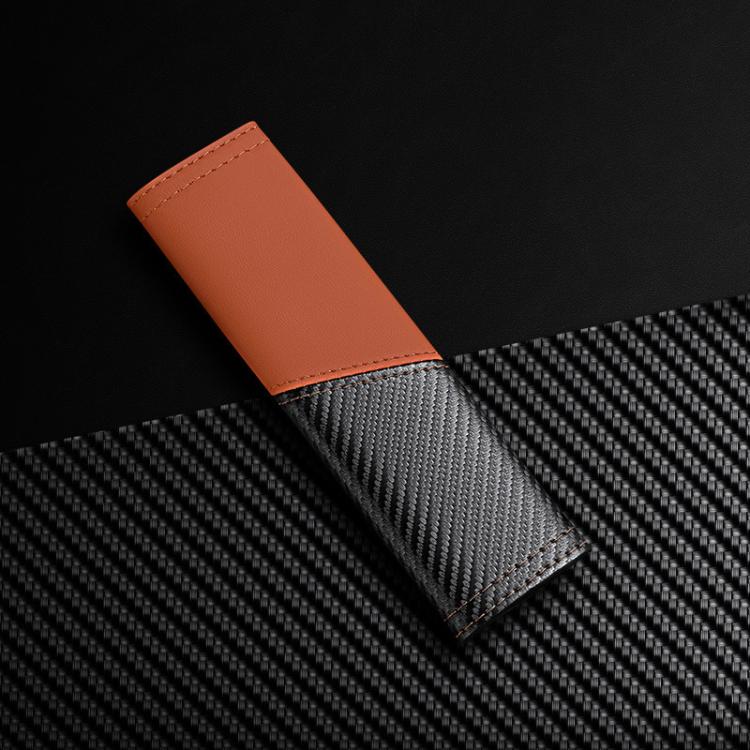 Car Leather Carbon Fiber Stitching Seat Belt Shoulder Guard(Orange)