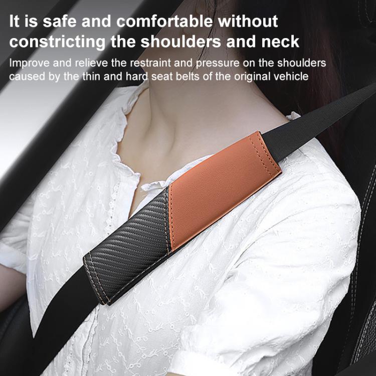 Car Leather Carbon Fiber Stitching Seat Belt Shoulder Guard(Orange) - Image 4