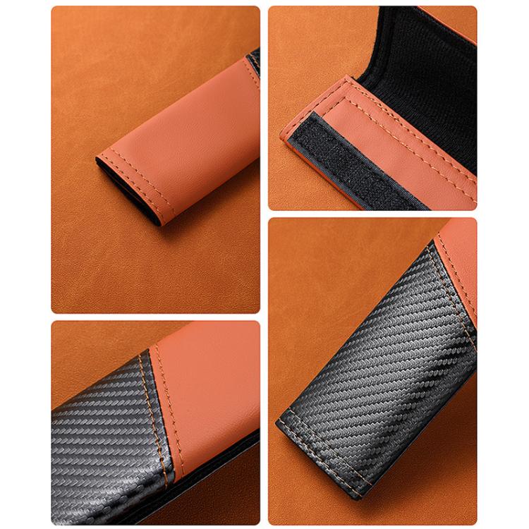 Car Leather Carbon Fiber Stitching Seat Belt Shoulder Guard(Orange) - Image 9