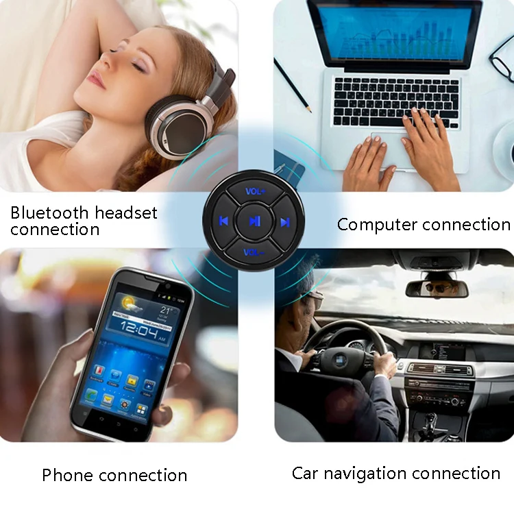 Car Mobile Phone Remote Control Bluetooth Wireless Multimedia Button Remote Control Music Playback Selfie, Colour: Black - Image 7