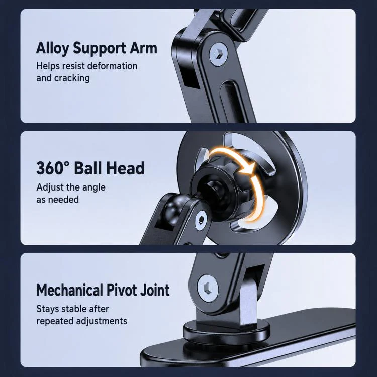 Car Phone Mount with Elongated Base Double-Jointed Holder for Curved Dashboard Solid Magnetic Head - Image 8