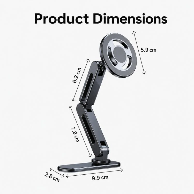 Car Phone Mount with Elongated Base Double-Jointed Holder for Curved Dashboard Solid Magnetic Head - Image 9