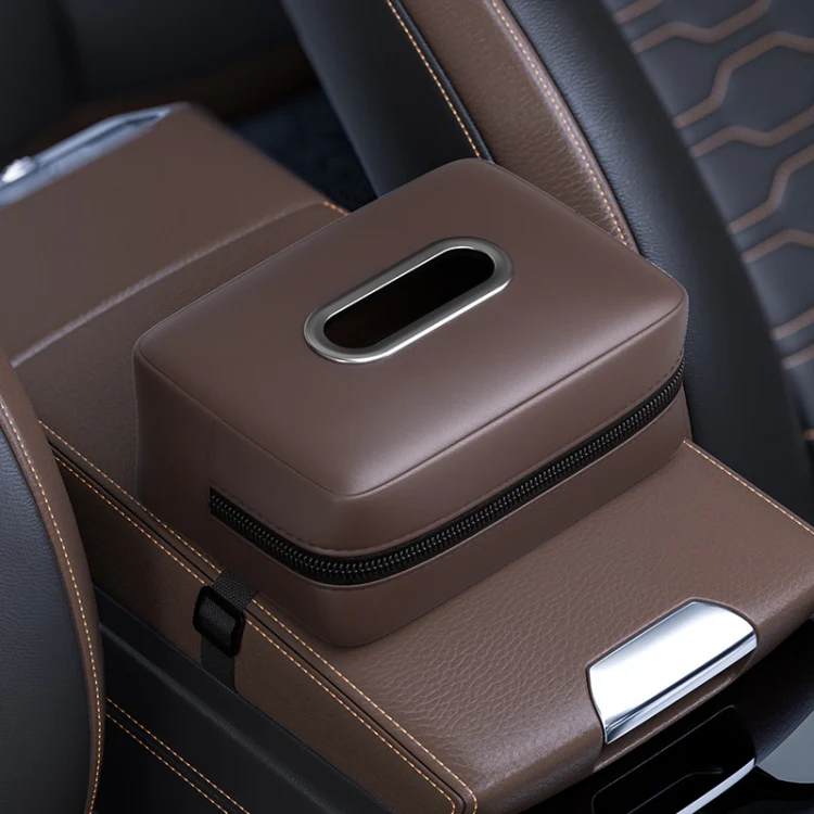 Car Seat Armrest Tissue Box Sun Visor Seat Back Hanging Paper Bag(Brown)