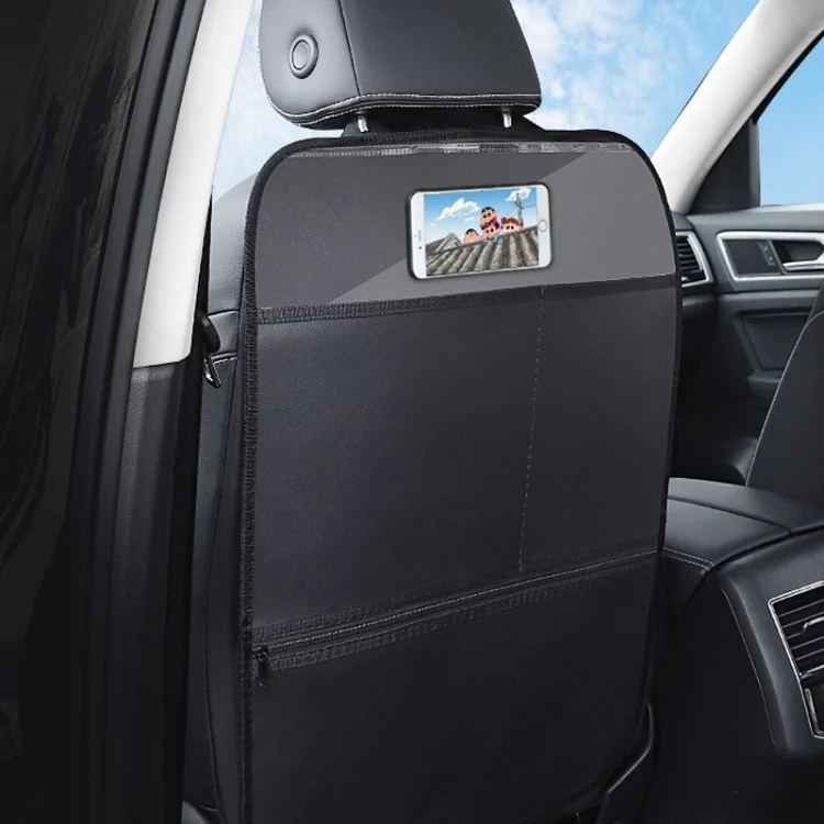 Car Seat Back Children Anti-kick Pad Back Rear Anti-dirty Universal Leather Protection Pad Storage Bag All Inclusive Version (Black)