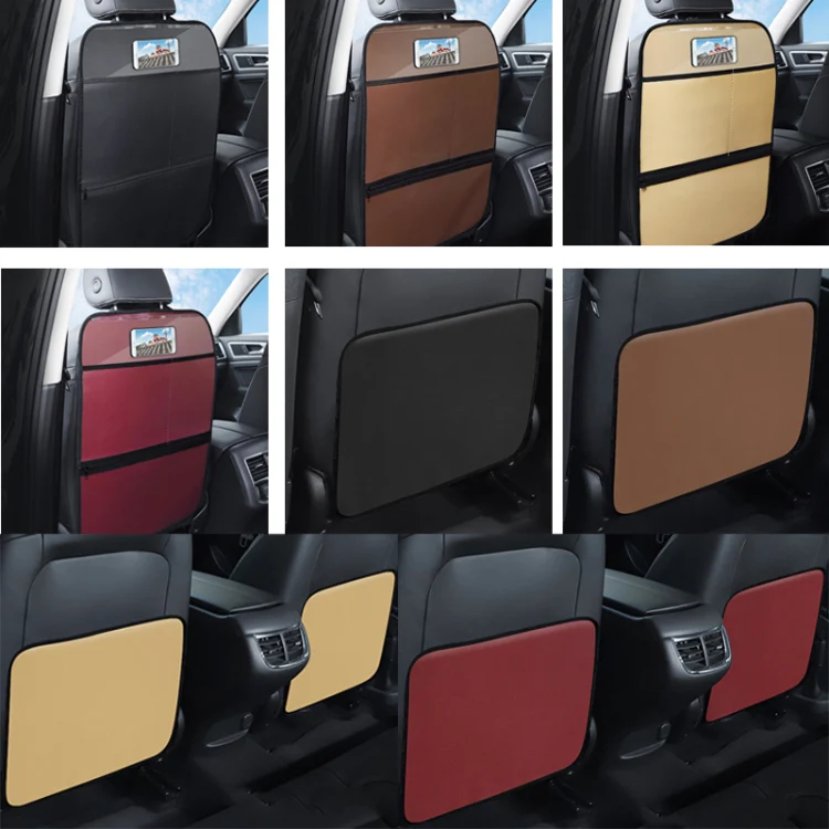 Car Seat Back Children Anti-kick Pad Back Rear Anti-dirty Universal Leather Protection Pad Storage Bag All Inclusive Version (Brown) - Image 2