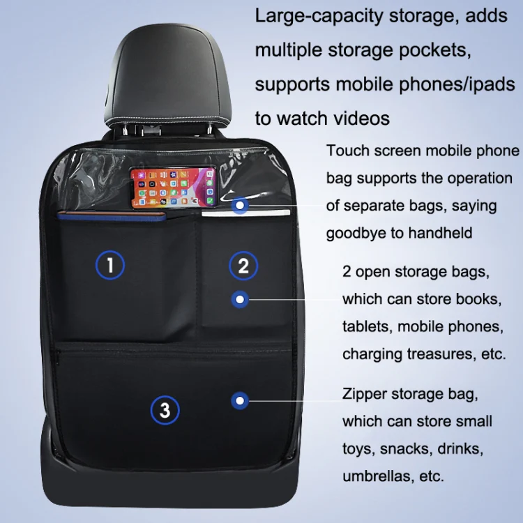 Car Seat Back Children Anti-kick Pad Back Rear Anti-dirty Universal Leather Protection Pad Storage Bag Half Pack Version (Black) - Image 4