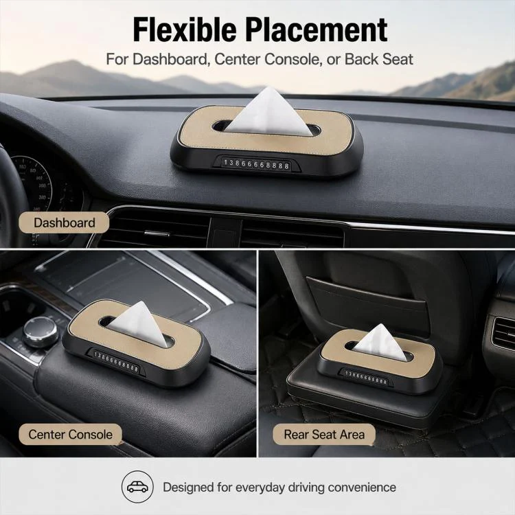 Car Tissue Box with Temporary Parking Phone Number Card, Model:Leather(Beige) - Image 10