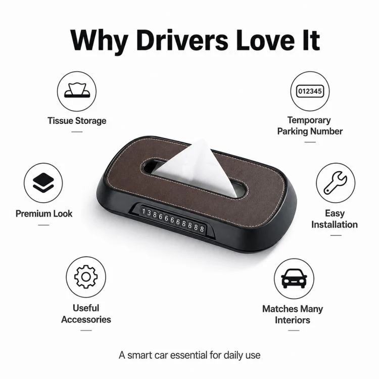Car Tissue Box with Temporary Parking Phone Number Card, Model:Leather(Red) - Image 3