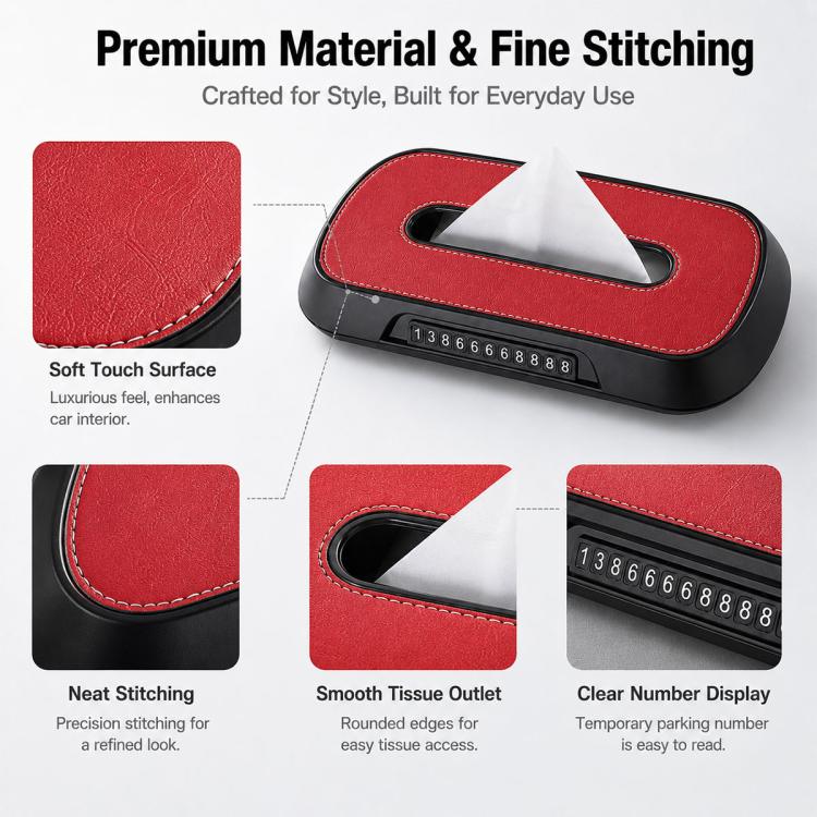 Car Tissue Box with Temporary Parking Phone Number Card, Model:Leather(Red) - Image 5