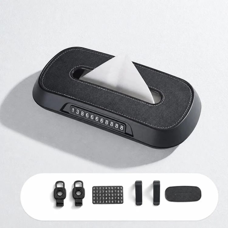 Car Tissue Box with Temporary Parking Phone Number Card, Model:Suede Reflective(Black)