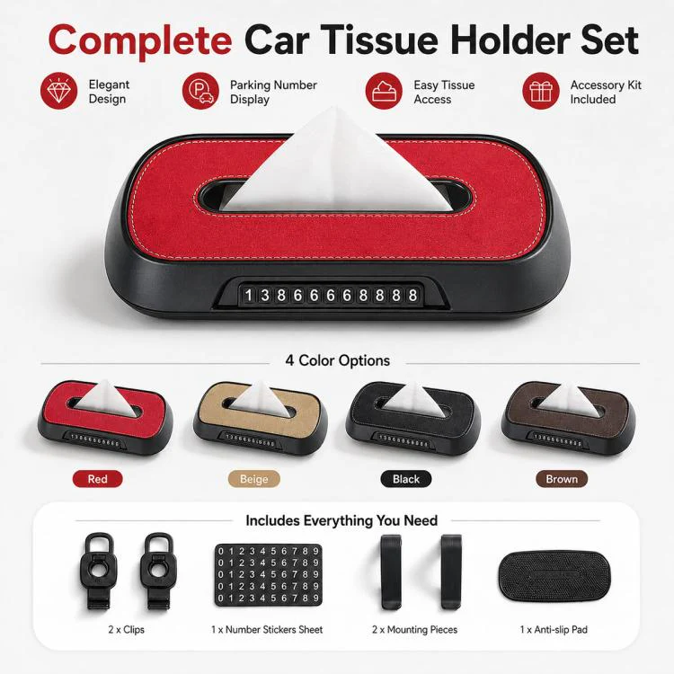 Car Tissue Box with Temporary Parking Phone Number Card, Model:Suede Reflective(Black) - Image 11