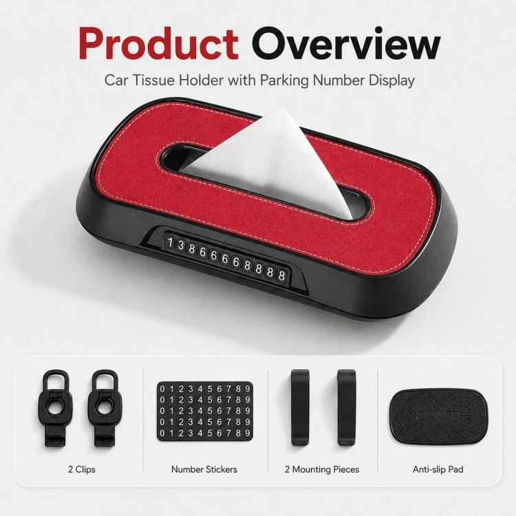 Car Tissue Box with Temporary Parking Phone Number Card, Model:Suede Reflective(Black) - Image 3