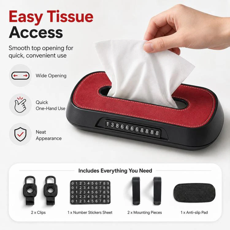 Car Tissue Box with Temporary Parking Phone Number Card, Model:Suede Reflective(Black) - Image 5
