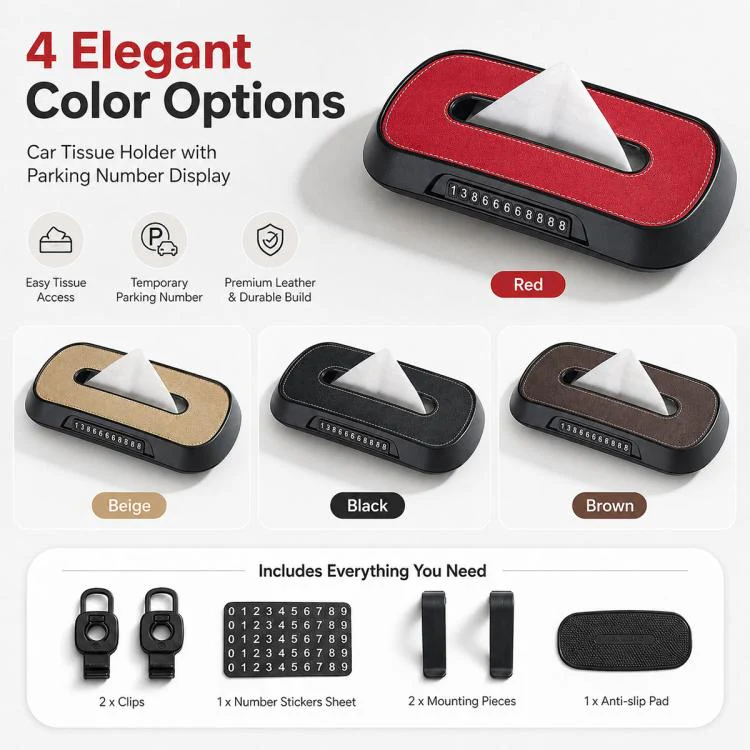 Car Tissue Box with Temporary Parking Phone Number Card, Model:Suede Reflective(Brown) - Image 2